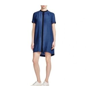 Frame Le Flutter Navy Blue Black Trim Silk Button Front Mini Shirt Dress Small